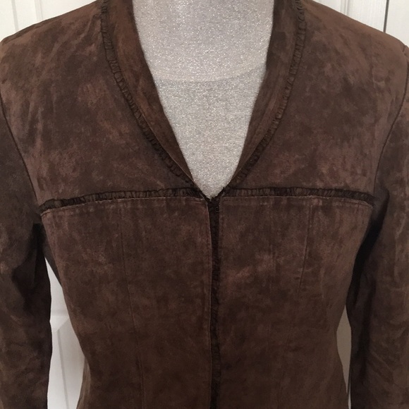 Genuine Suede Brown Hook Jacket Ruffle Feminine S - Picture 2 of 8